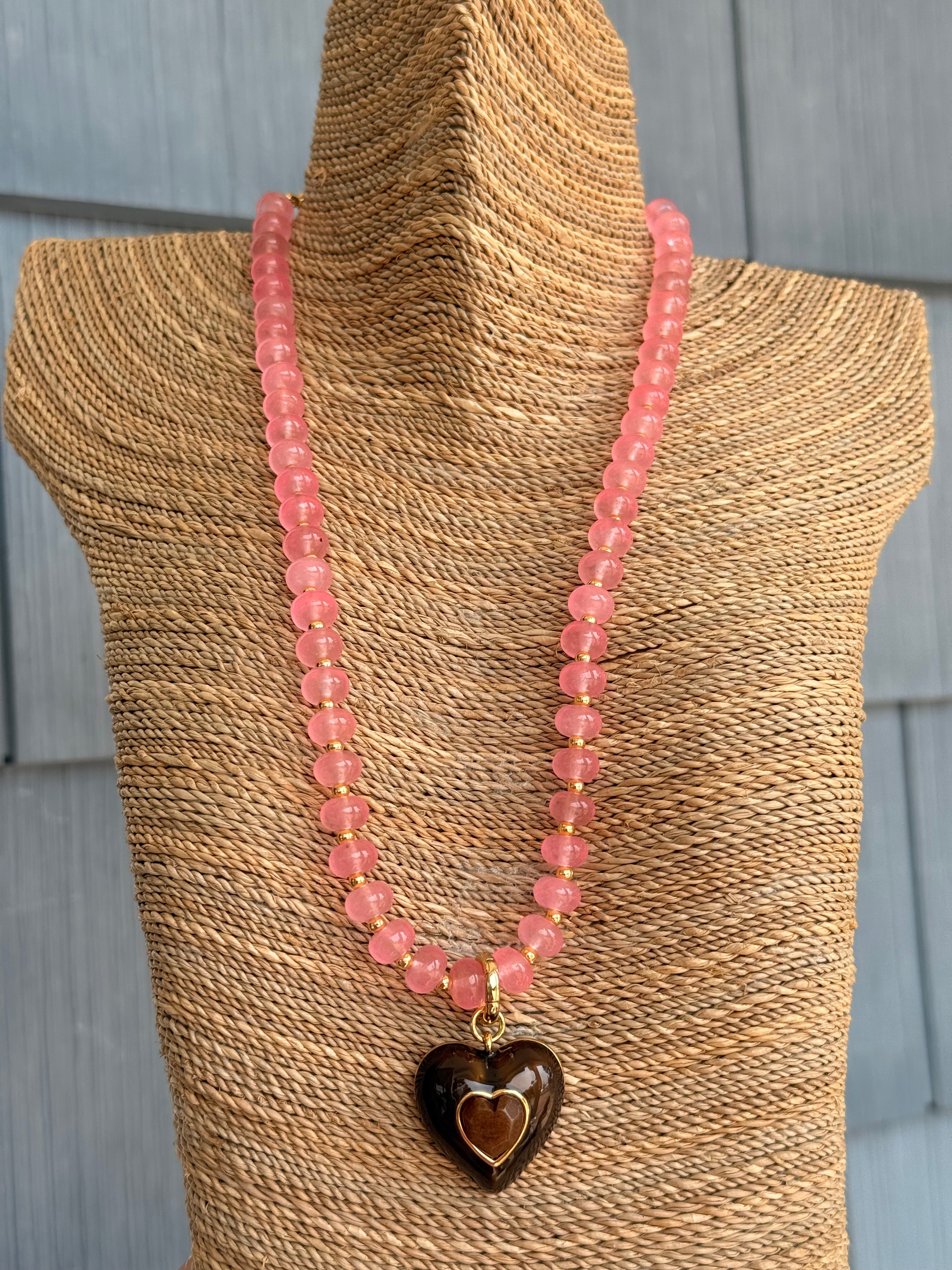 Sea Glass Heart Necklace - Pink & Brown - Smith & Co.