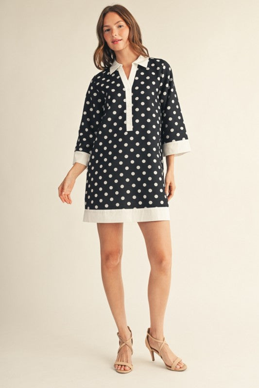 PREORDER: Black & White Polka Dot Shift Dress