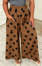 Brown & Black Polka Dot Elastic Wide Leg Pants