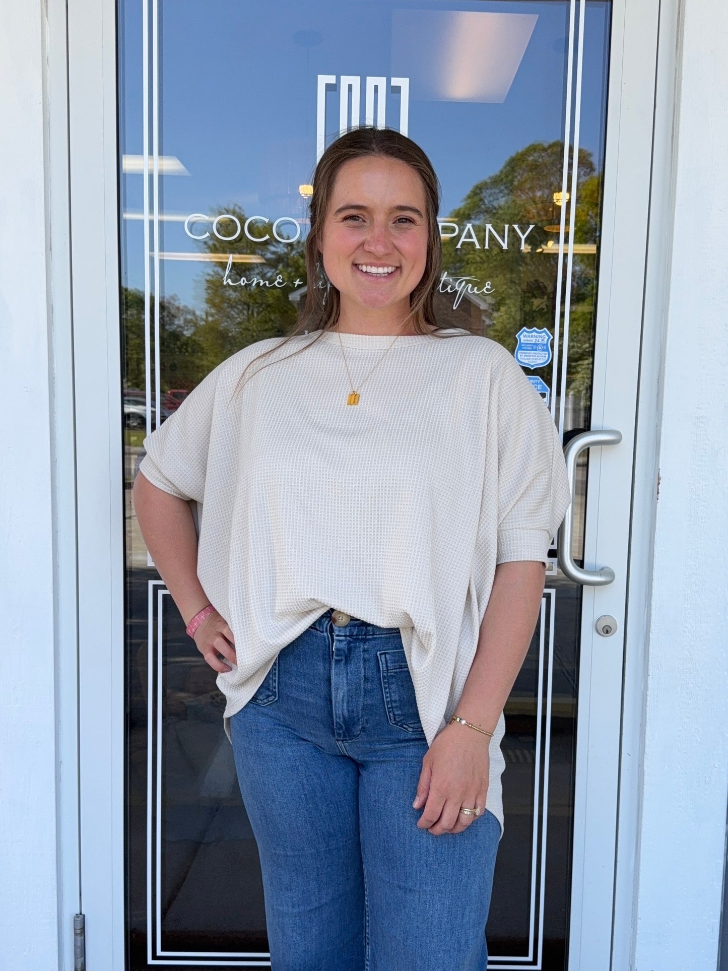 Oatmeal Waffle Knit Oversized Tunic Top