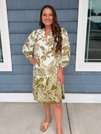 Green Floral Ruffle Hem Dress
