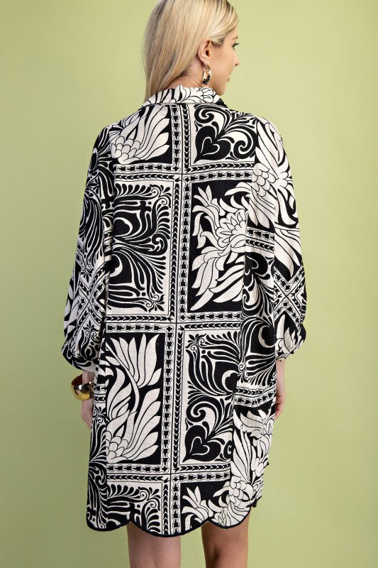 Black Marbled Bandana Dress W/ Scallop Detail