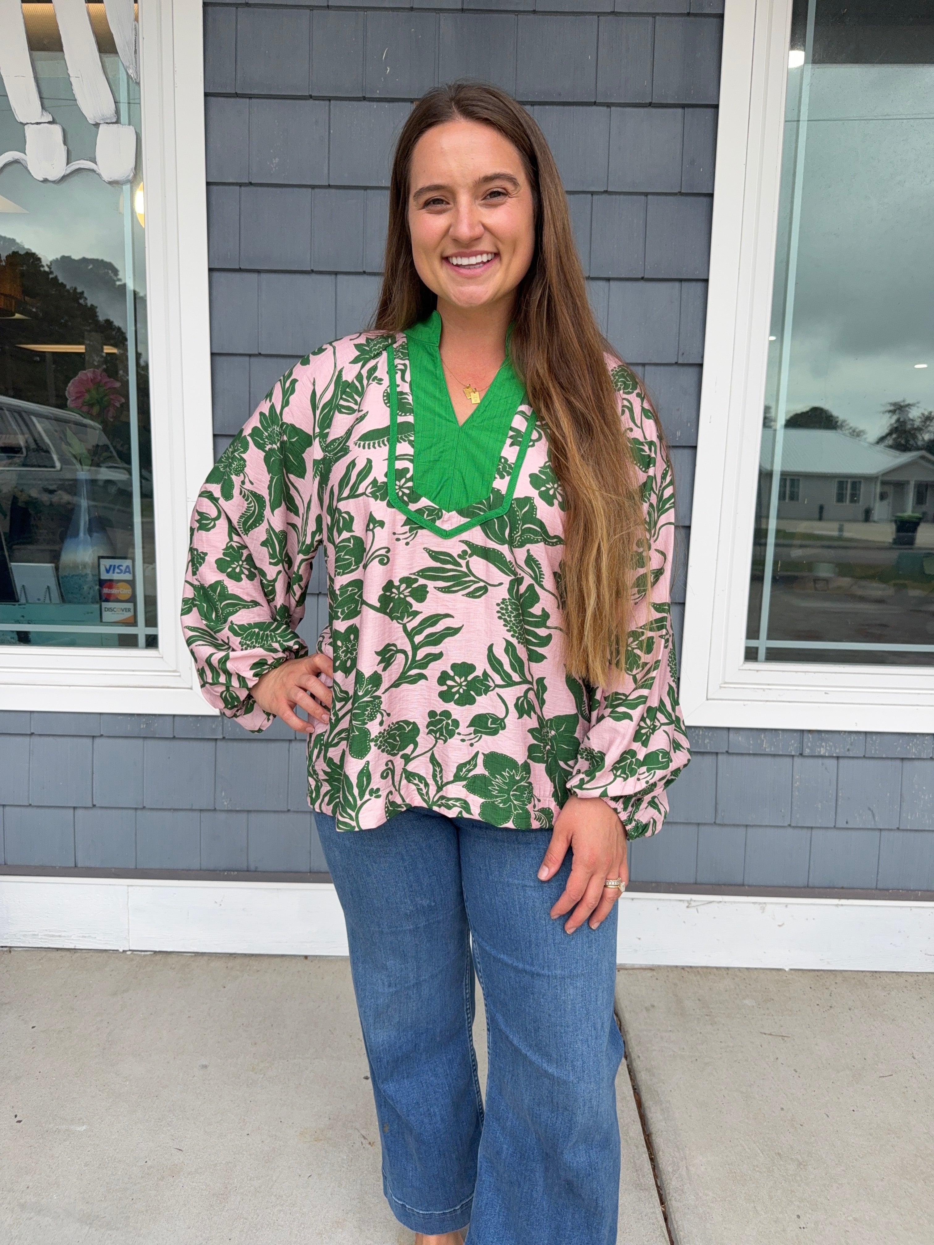 Two Tone Floral Light Pink Mix Top