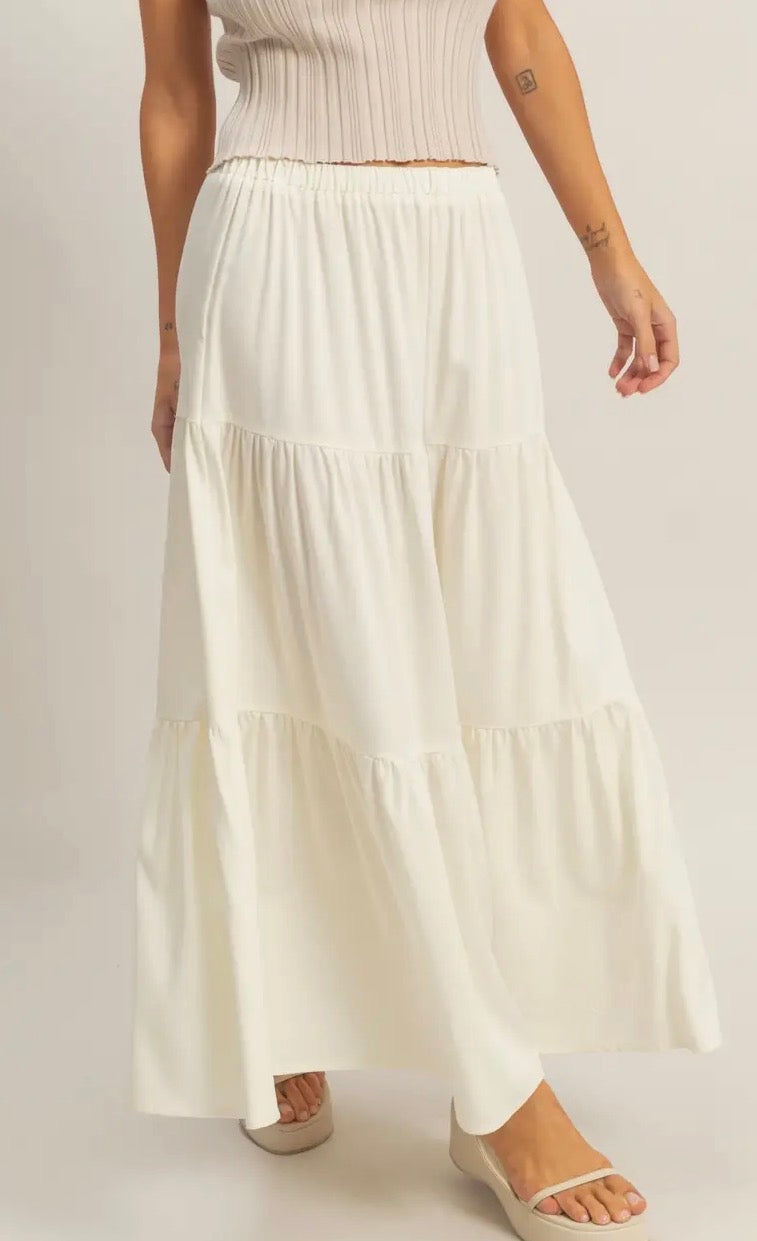 Off White 3-tier Elastic Waist Skirt