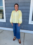 Butter Yellow Soutache Contrast Detail Puff Sleeve Top