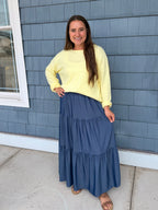 Denim 3-tier Elastic Waist Skirt