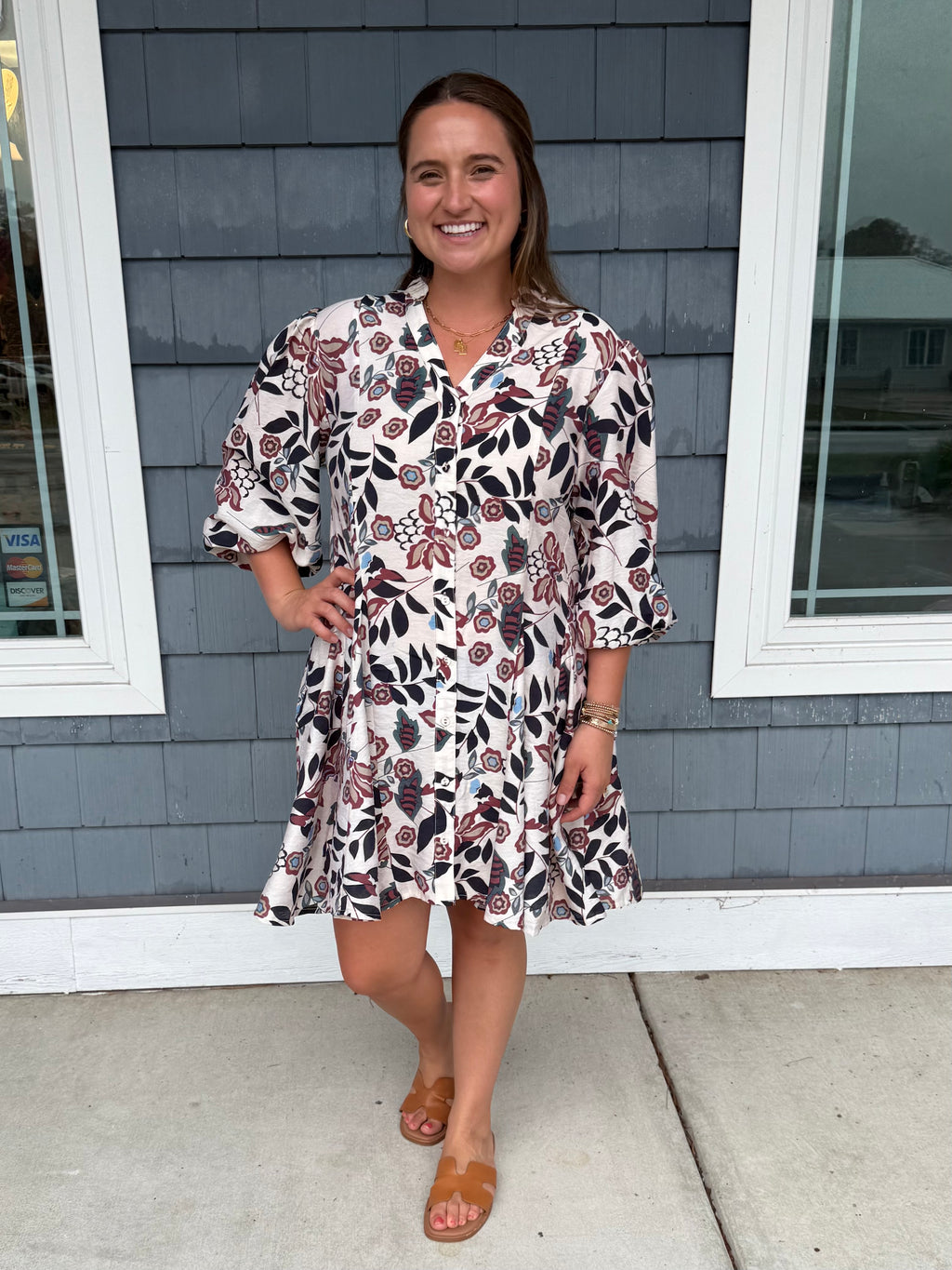 Floral Burgundy Printed 3/4 Sleeve Dress