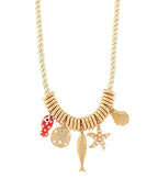 Sealife Multi Charm & Ring Cord Necklace