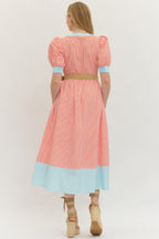 Orange & Blue Stripe Midi Dress w/ Belt