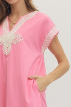 Pink Appliqué Trim Midi Dress SHIPS OR PICKUP FROM COCO 2/23/26