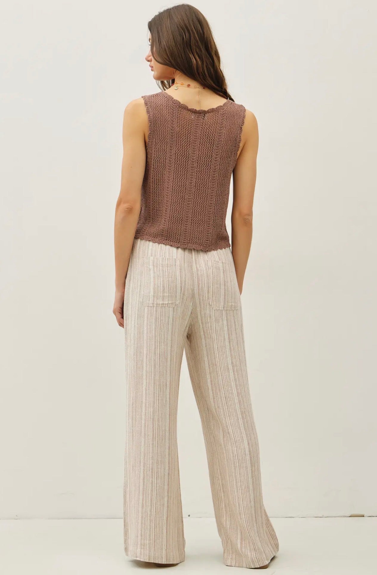Mocha 29" Inseam Striped Linen Wide
Leg Pants