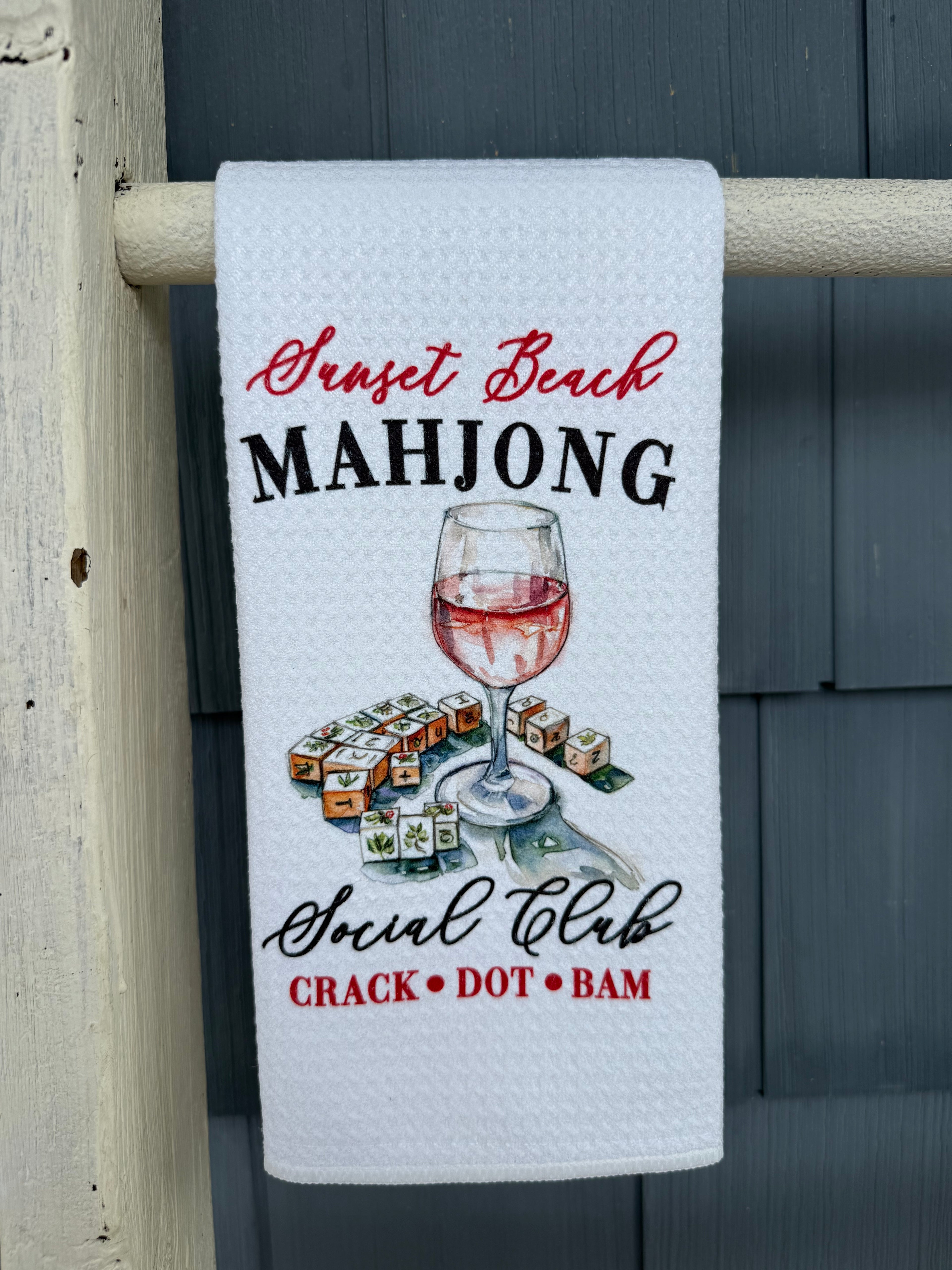 Sunset Beach Mahjong Social Club Waffle Towel