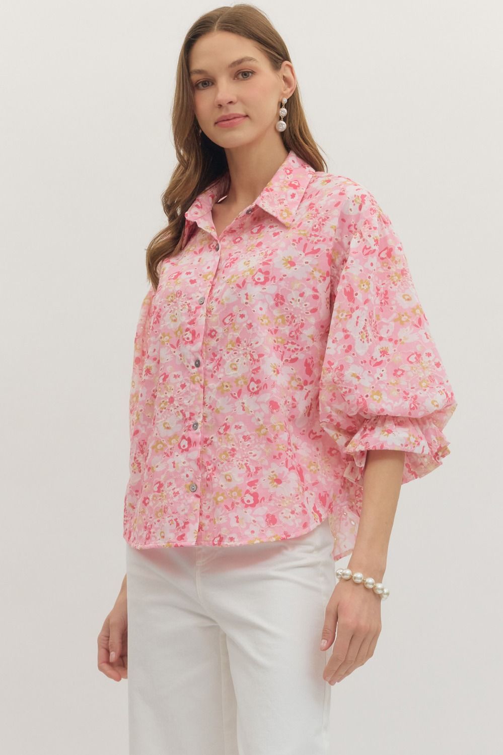 Botanical Eyelet Puff Sleeve Top
