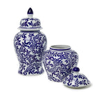 Hand Painted Porcelain Blue & White Chinoiserie Temple Jar Small