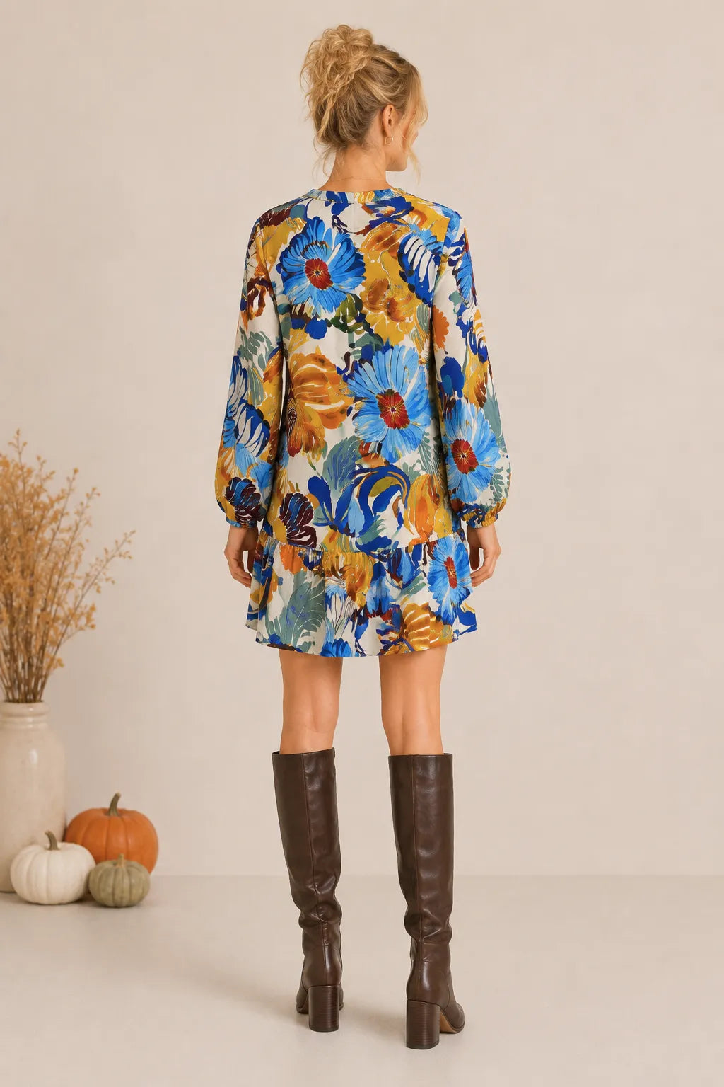 Multicolor Floral Ruffle Hem Dress
