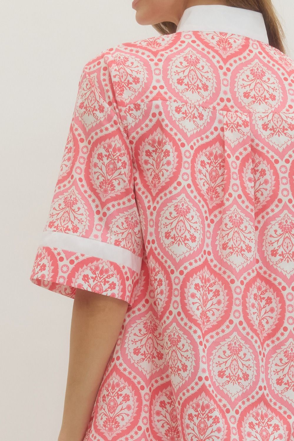 Pink Botanical 3/5 Sleeve Mini Dress - SHIPS OR PICKUP AT COCO 1/24/26