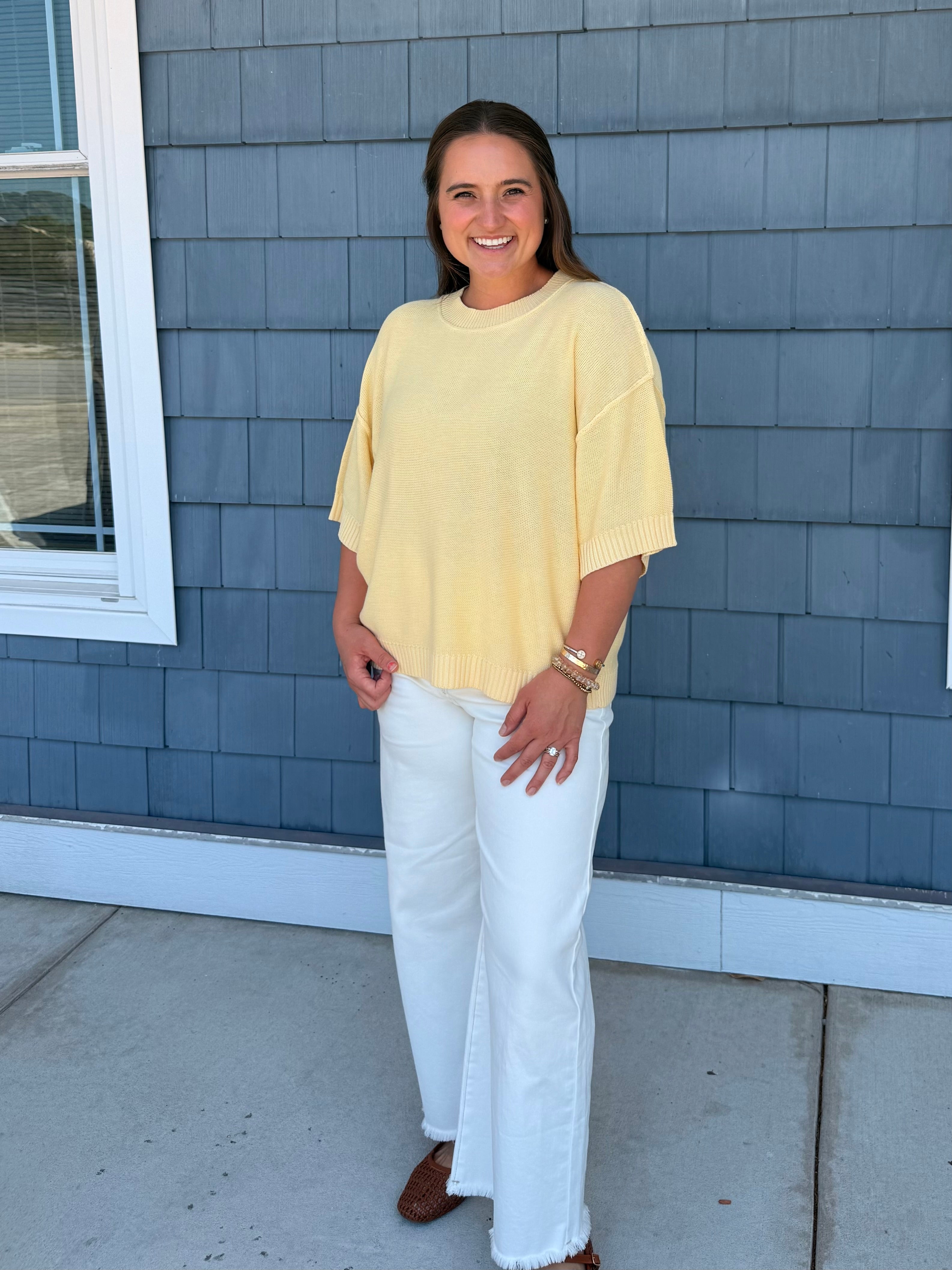 Yellow Oversize Cut Sweater Top with Raw Edge