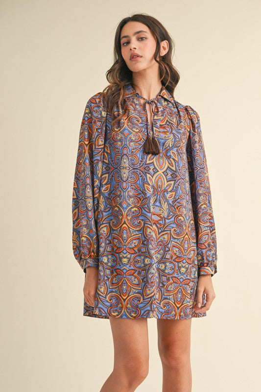 Steel Blue Brown Multi Mini Shirt Dress SHIPS OR PICKUP FROM COCO 10/15/25