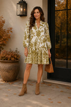Green Floral Ruffle Hem Dress