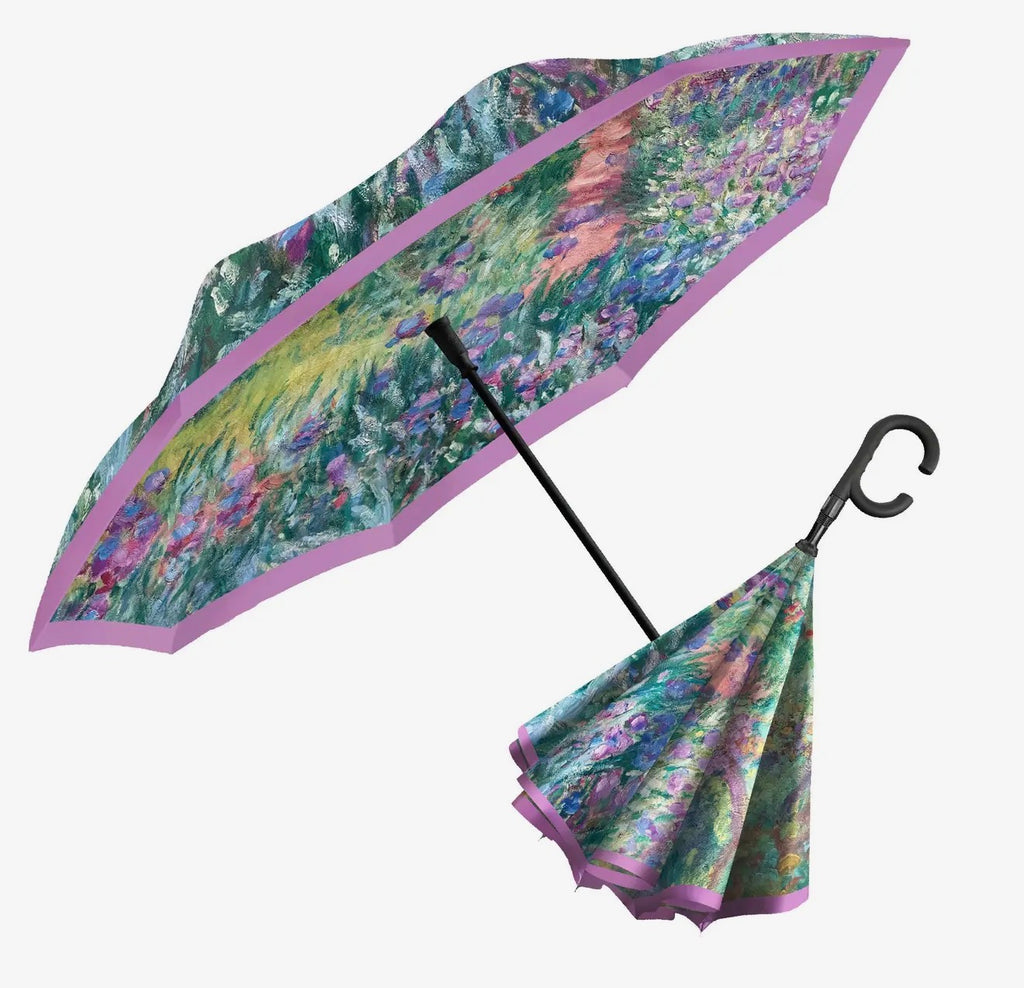 Monet Artist's Gardens At Giverny Reverse Inverted Umbrella - Hands-Free, Windproof Design