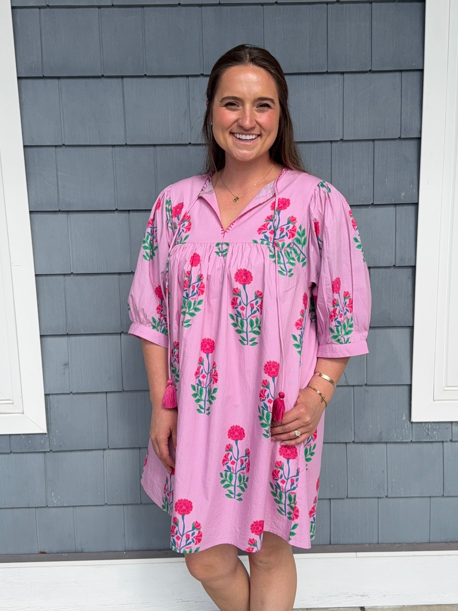 Pink Floral Tassel Dress THML