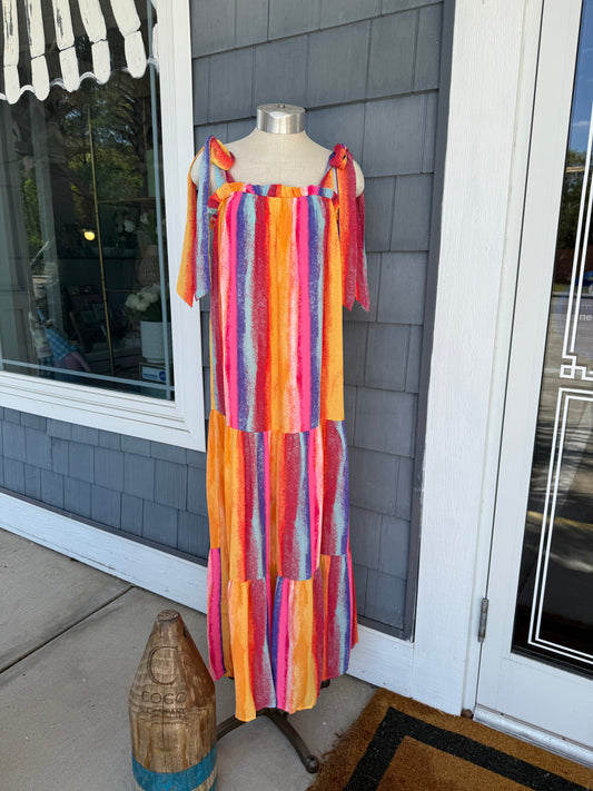Striped Multicolor Maxi Dress Tie Straps