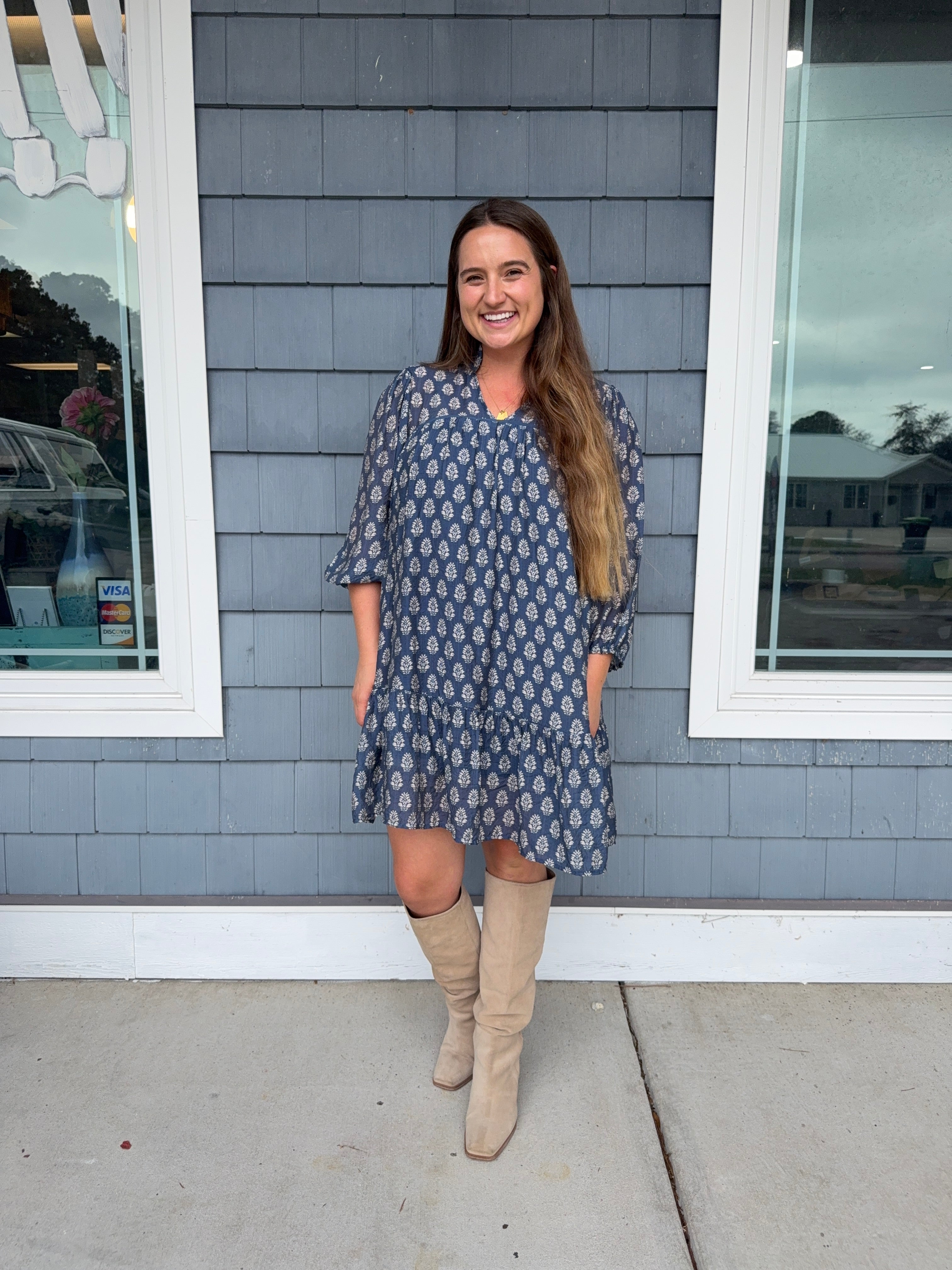 Blue Block Boho Mini Dress