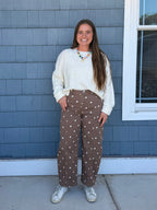 PREORDER: Brown Polka Dot Barrel Jeans