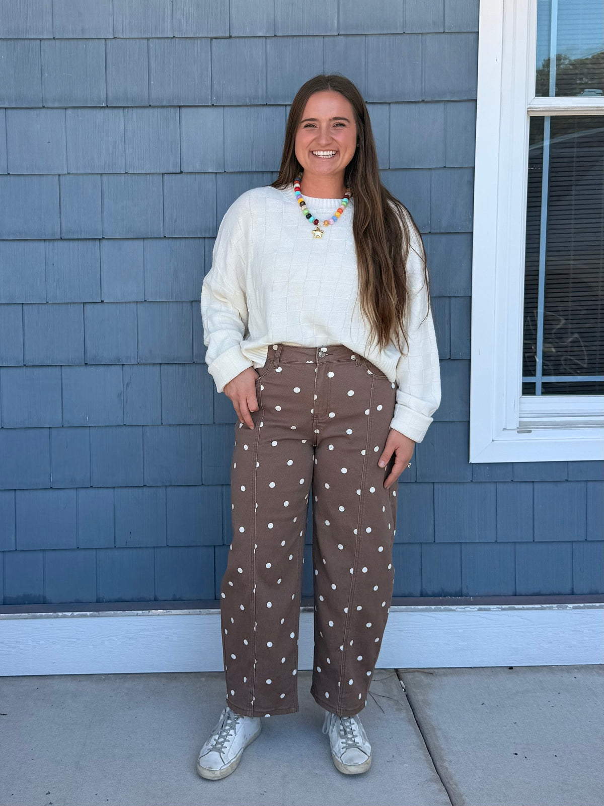 PREORDER: Brown Polka Dot Barrel Jeans