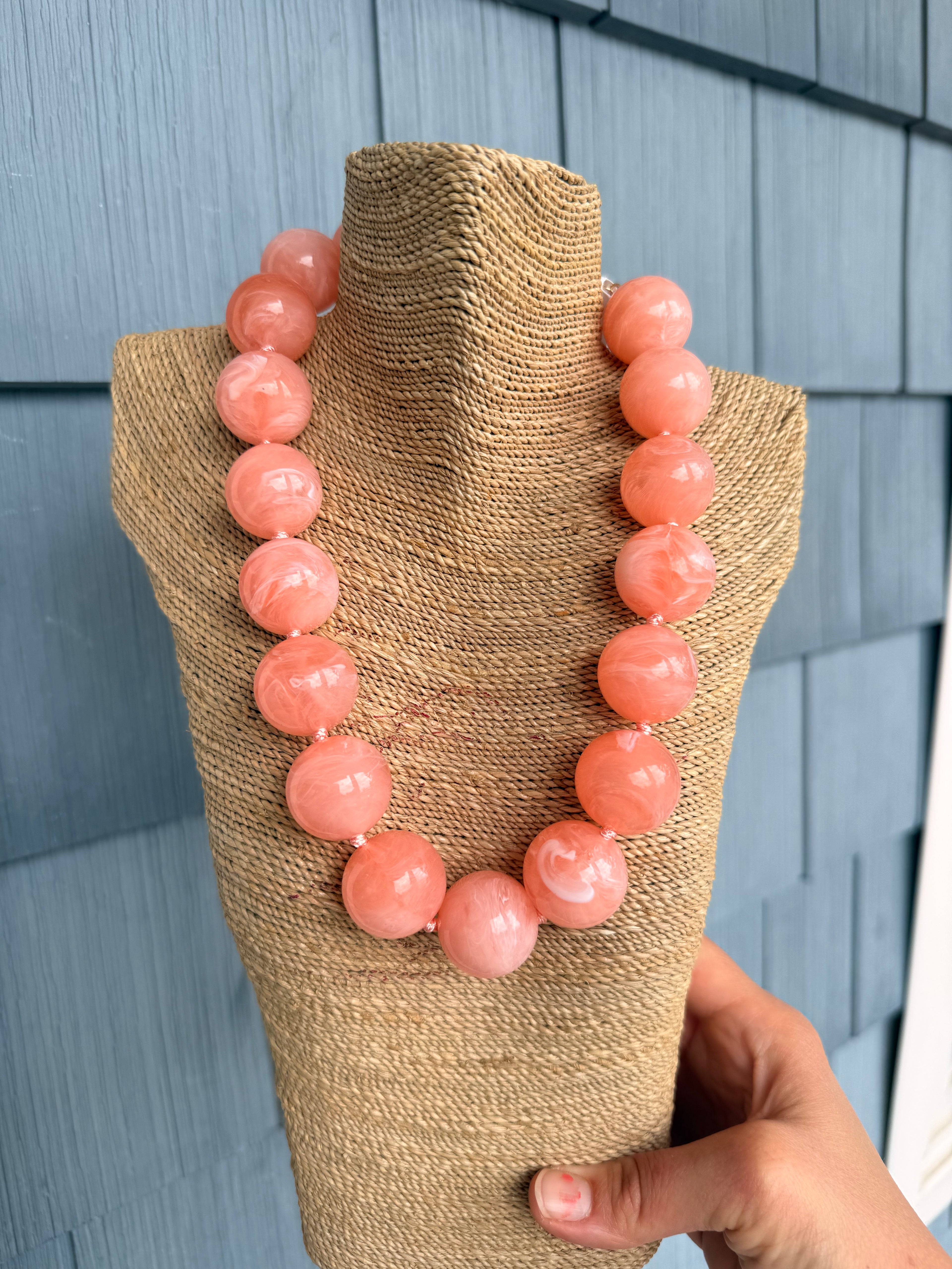 Peach Marble Ball Necklace 25mm