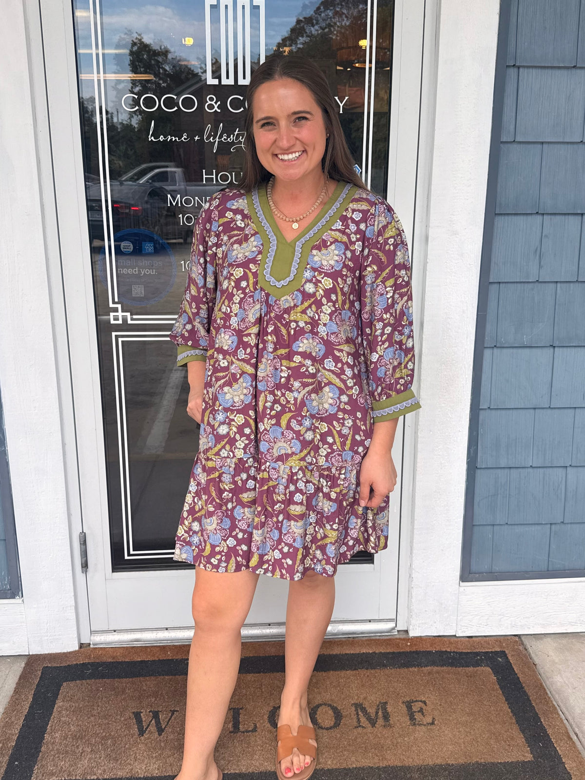 Plum Floral Print Contrast Trim Tiered Boho Dress