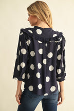 PREORDER: Navy Collared Polka Dot Top