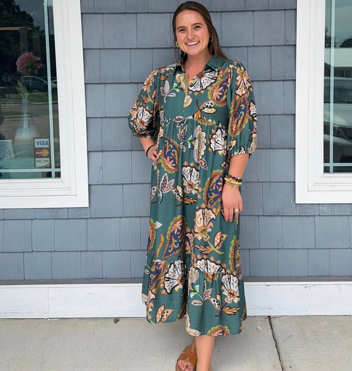 Teal Boho Paisley Midi Dress
