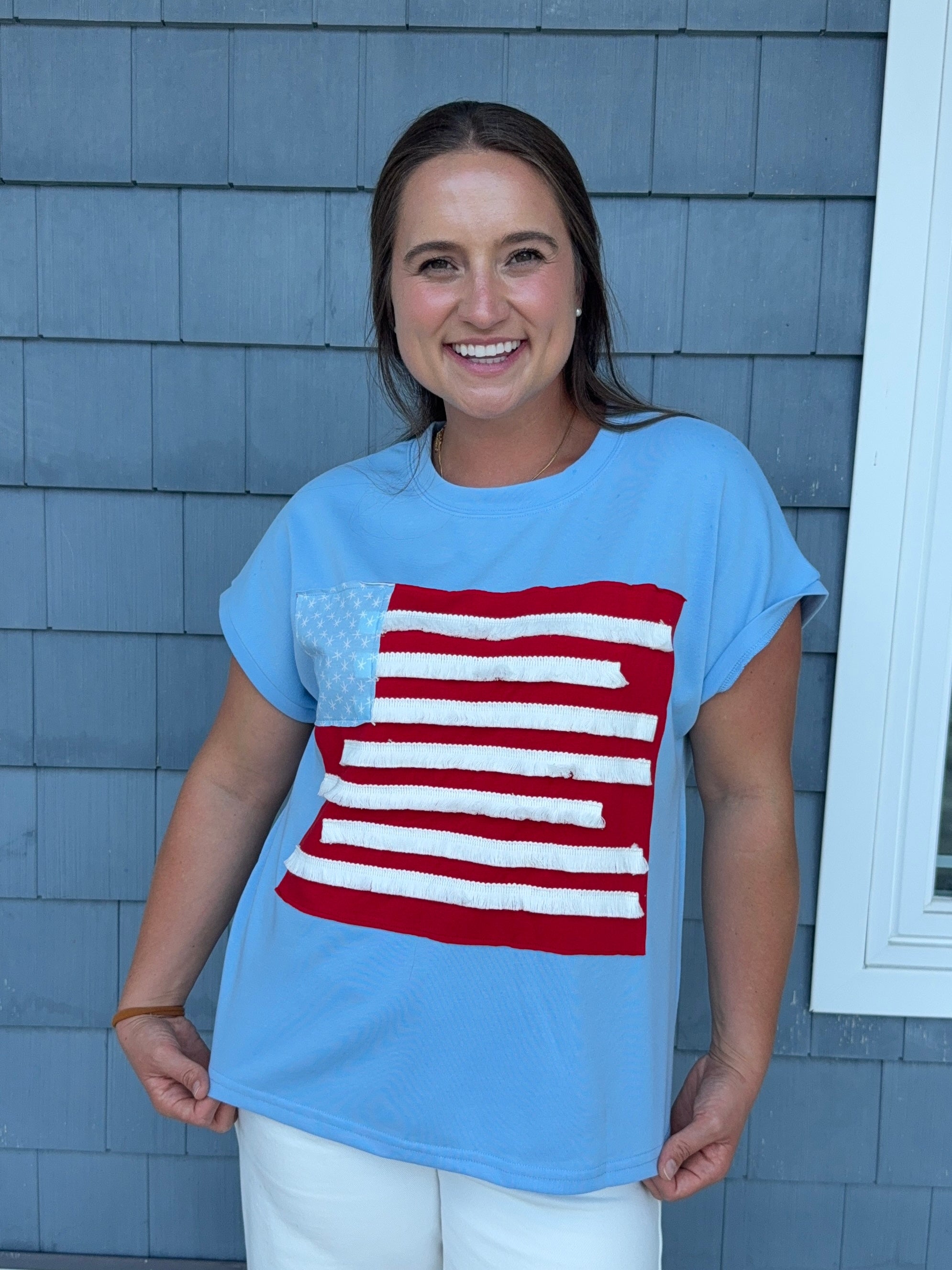Blue USA Flag Textured Shirt