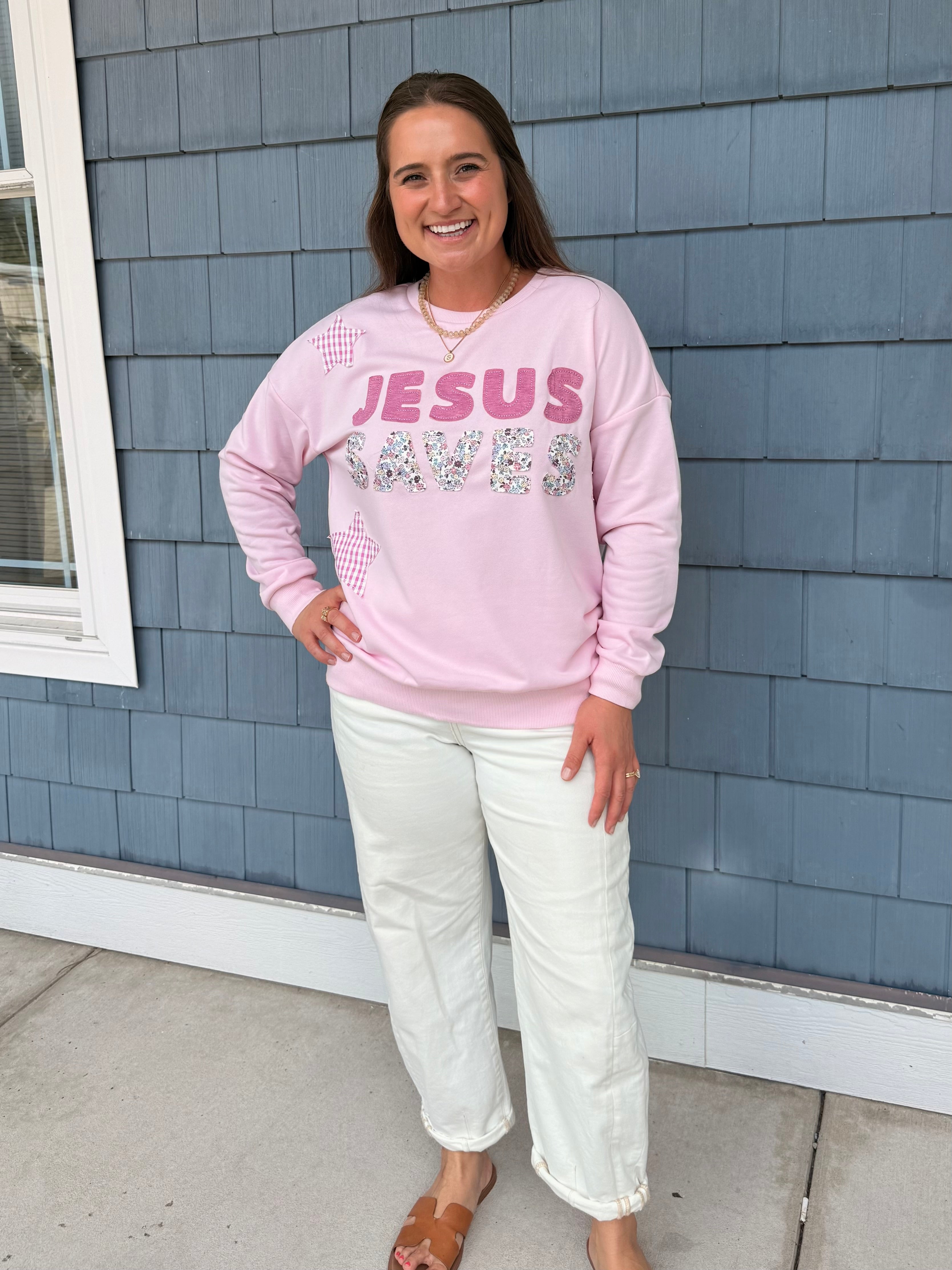 PREORDER: Patchwork Jesus Saves Sweatshirt
