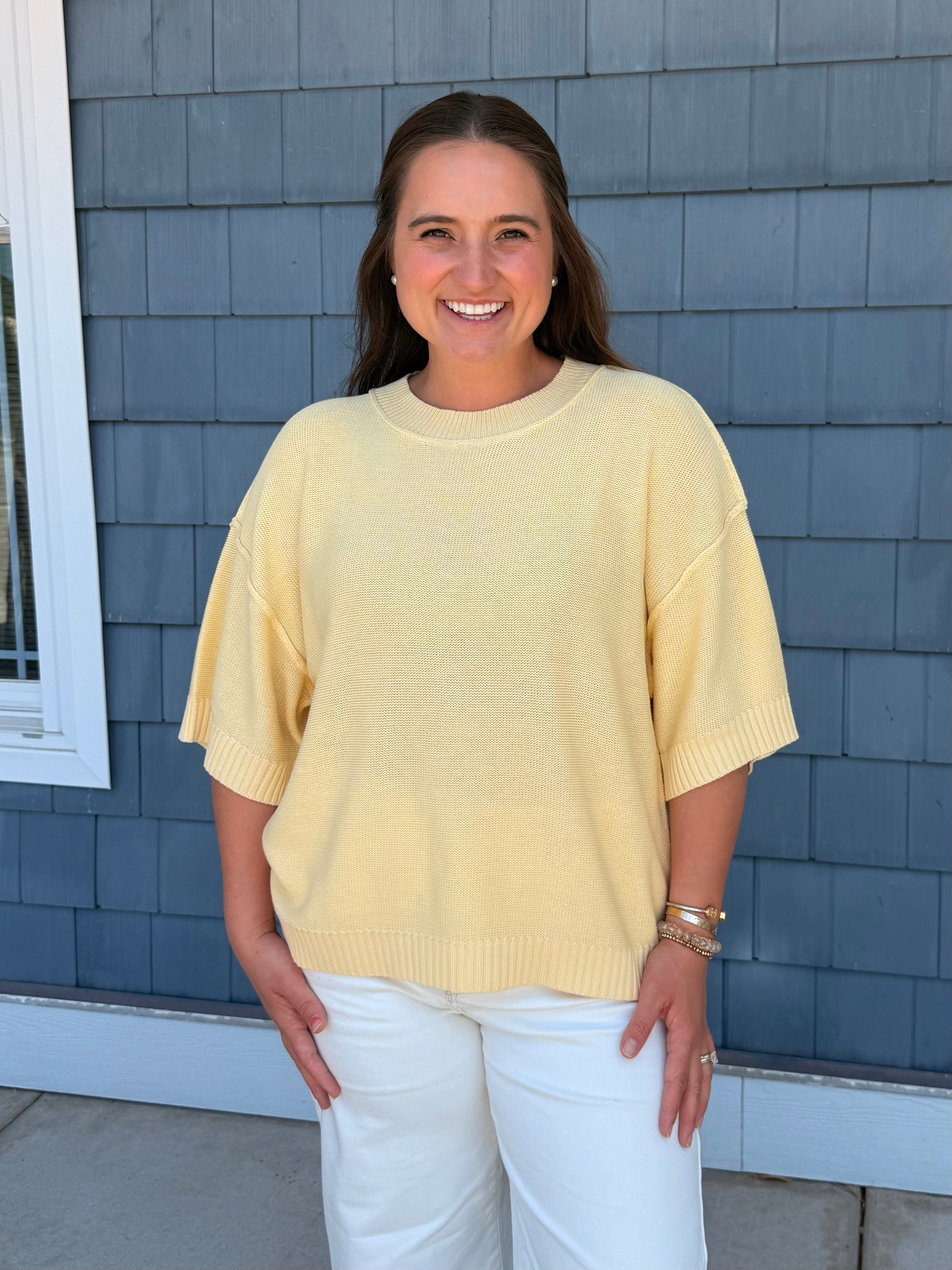 Yellow Oversize Cut Sweater Top with Raw Edge