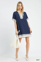 Navy Linen Mini Dress
