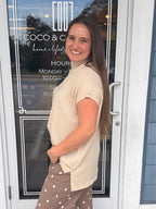 Oatmeal Soft Wool Blend Mock Neck Short Sleeve Sweater
