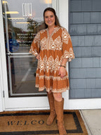 Camel Printed Tiered Dress