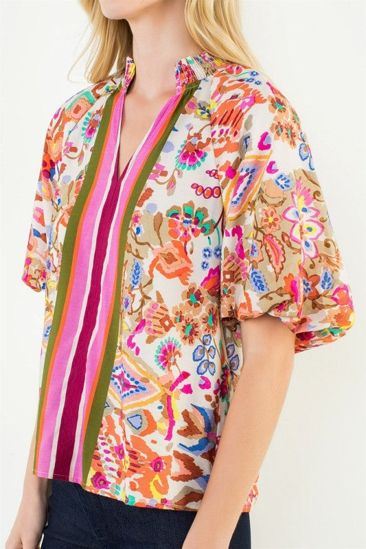 PREORDER: Puff Sleeve Pattern Detail Textured Top