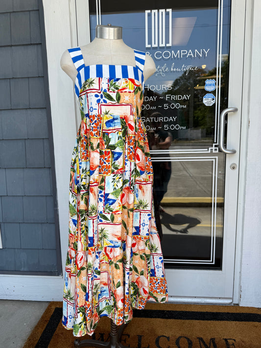 Multicolor Fruit Print Midi Dress