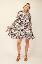 Floral Burgundy Printed 3/4 Sleeve Dress