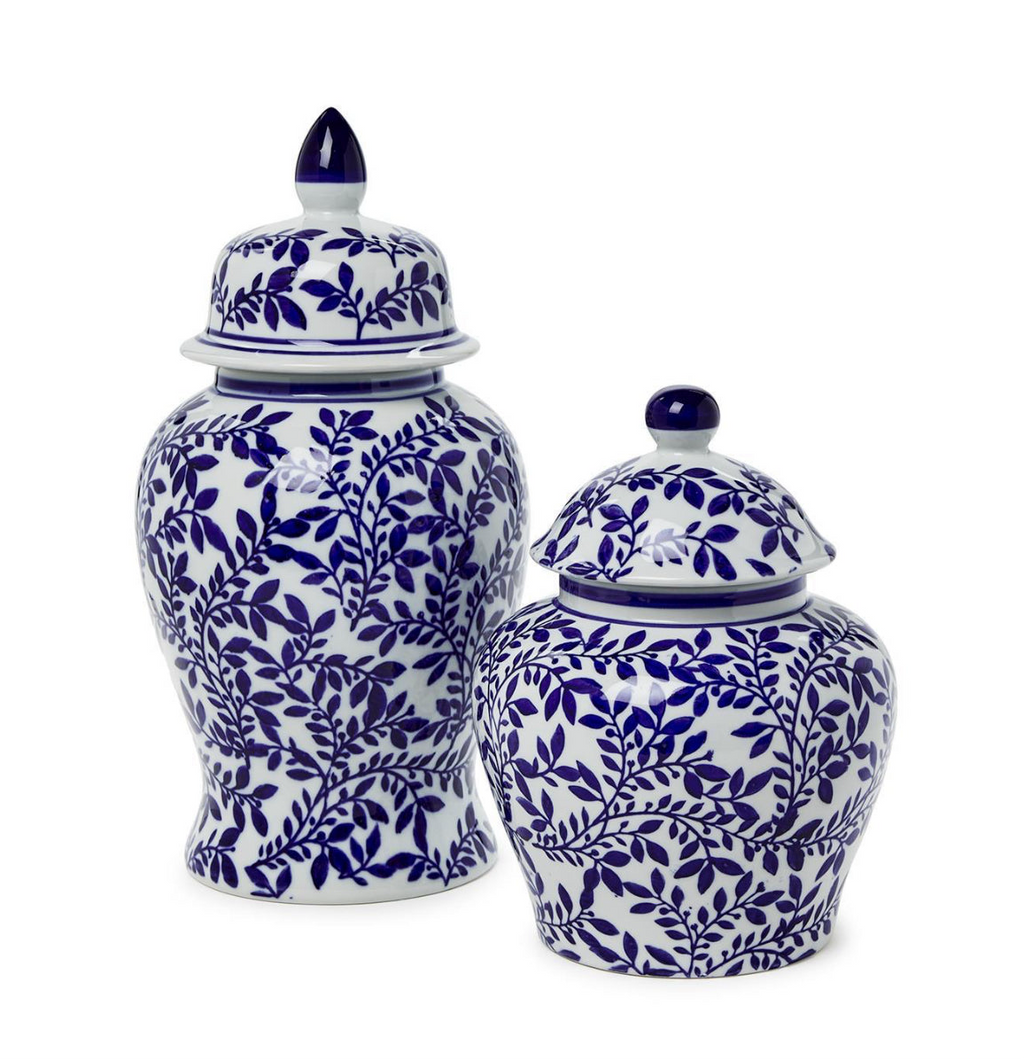 Hand Painted Porcelain Blue & White Chinoiserie Temple Jar Small