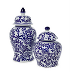 Hand Painted Porcelain Blue & White Chinoiserie Temple Jar Small