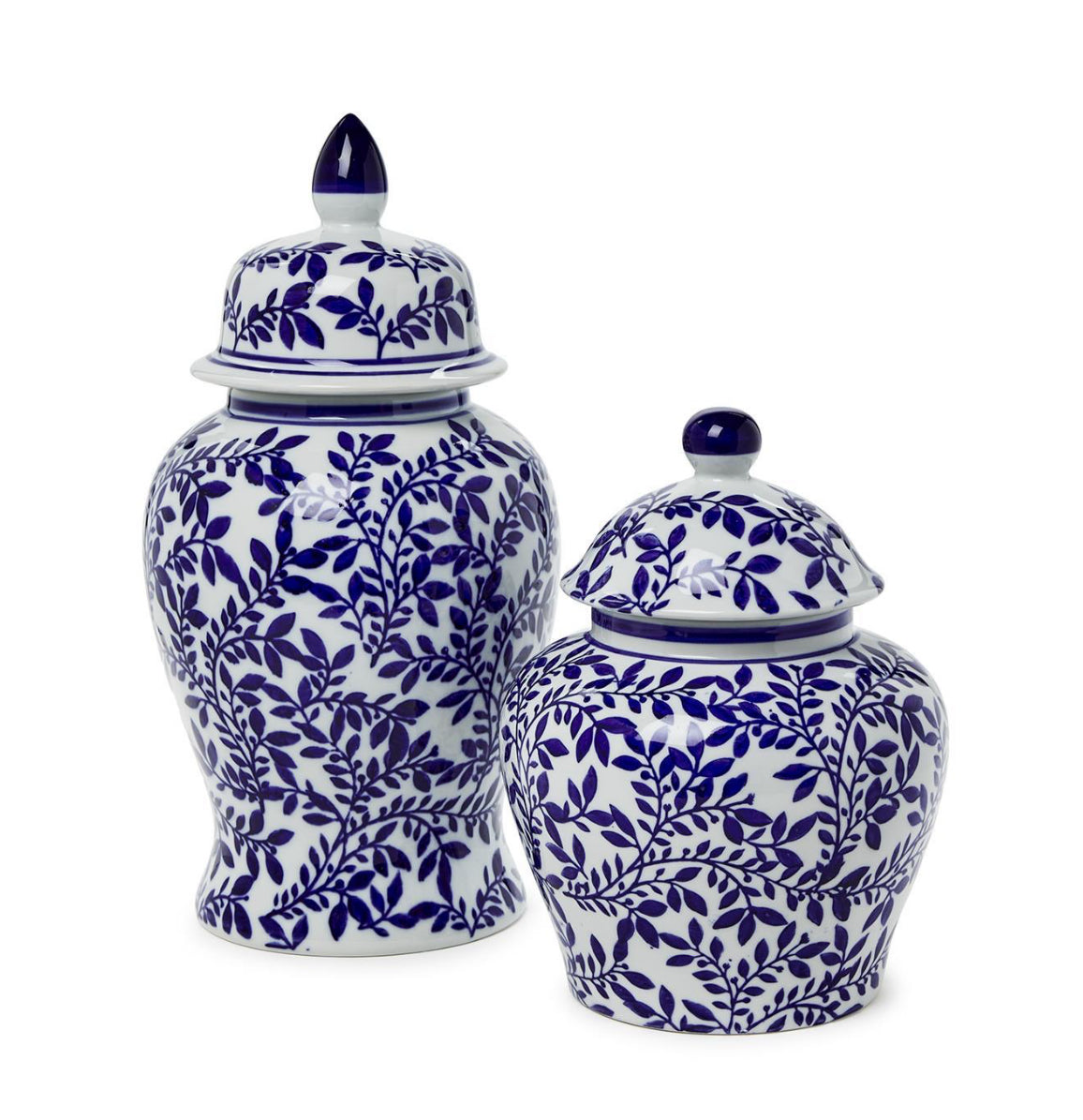Hand Painted Porcelain Blue & White Chinoiserie Temple Jar Small