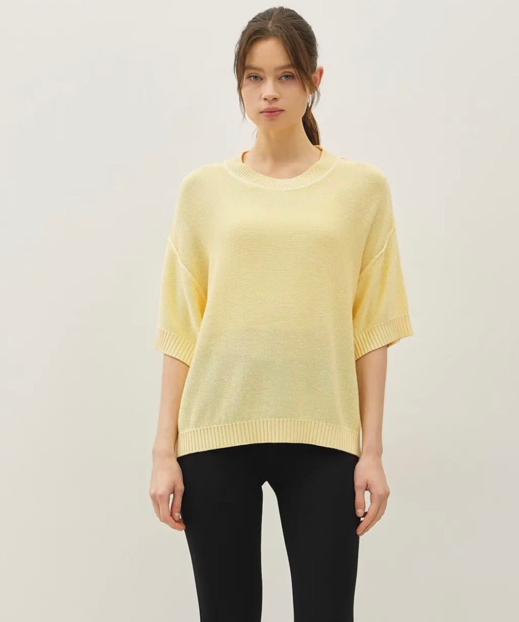Yellow Oversize Cut Sweater Top with Raw Edge