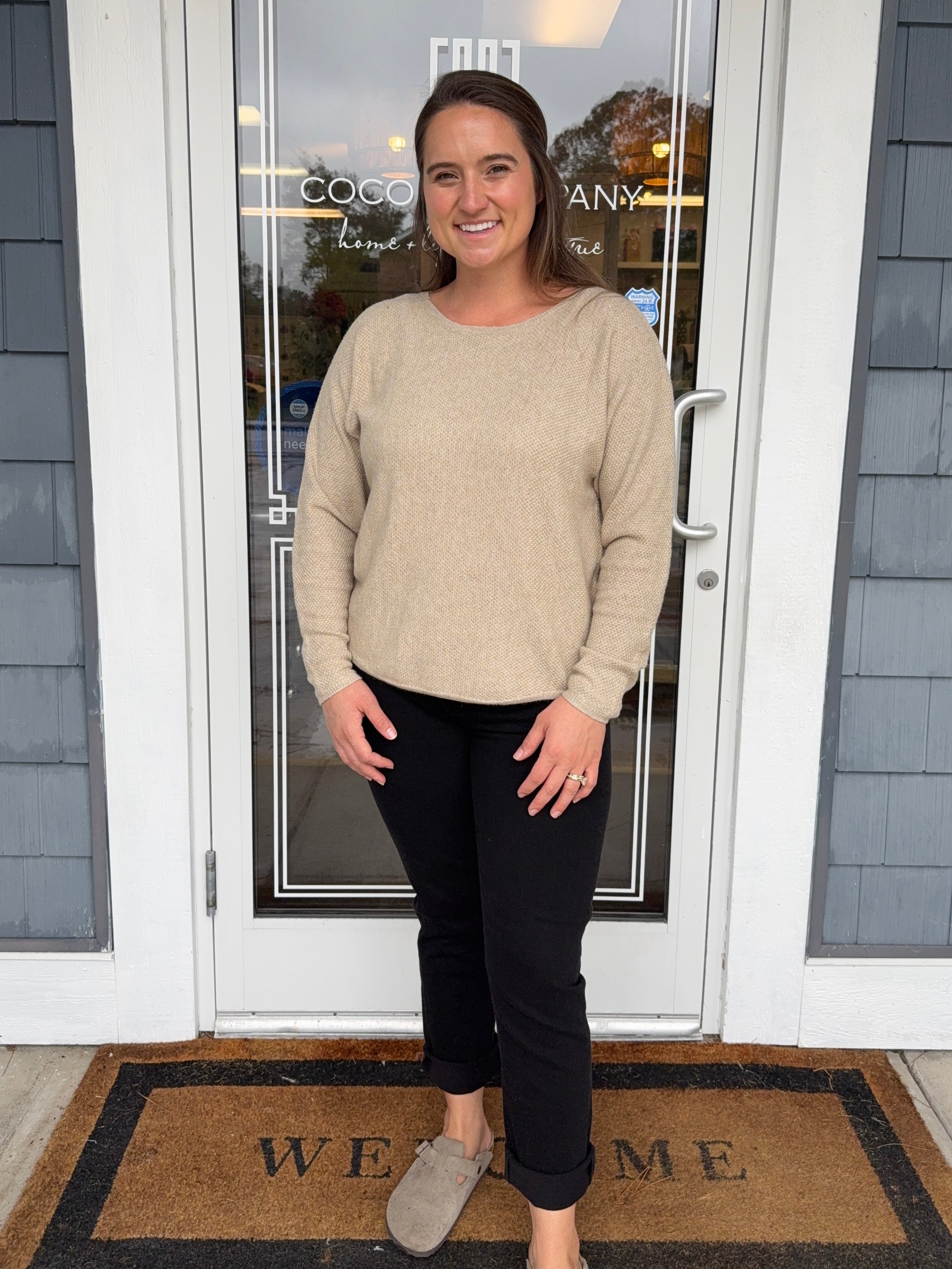 Cream Seedstitch Crewneck Sweater