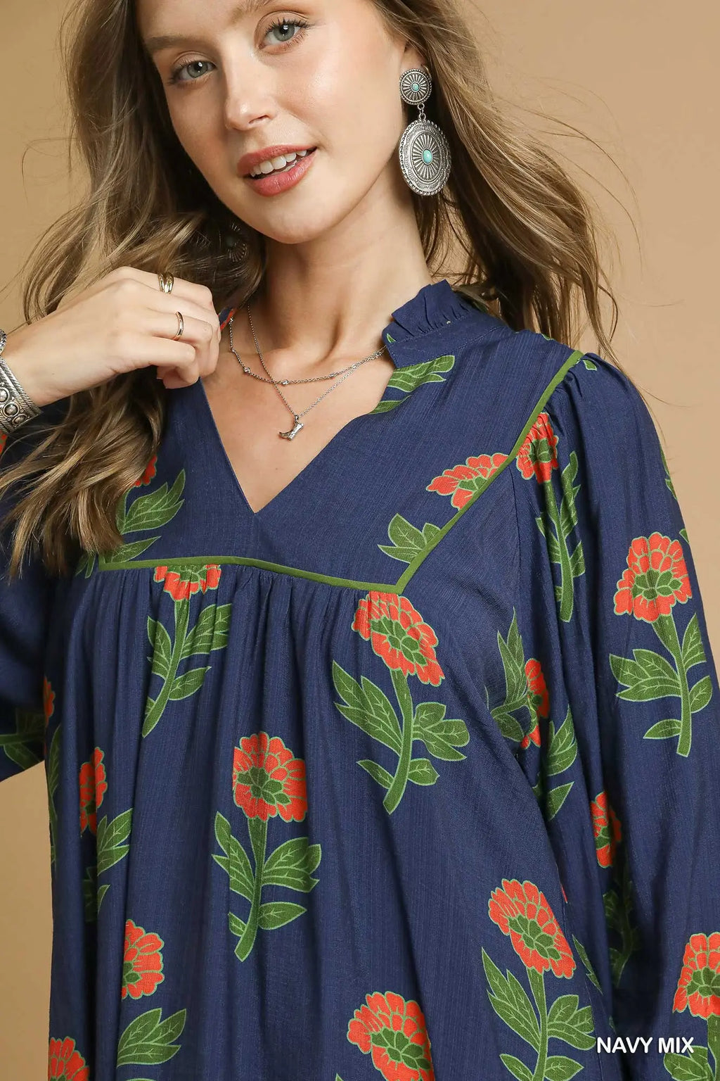 Navy Floral Fall Dress