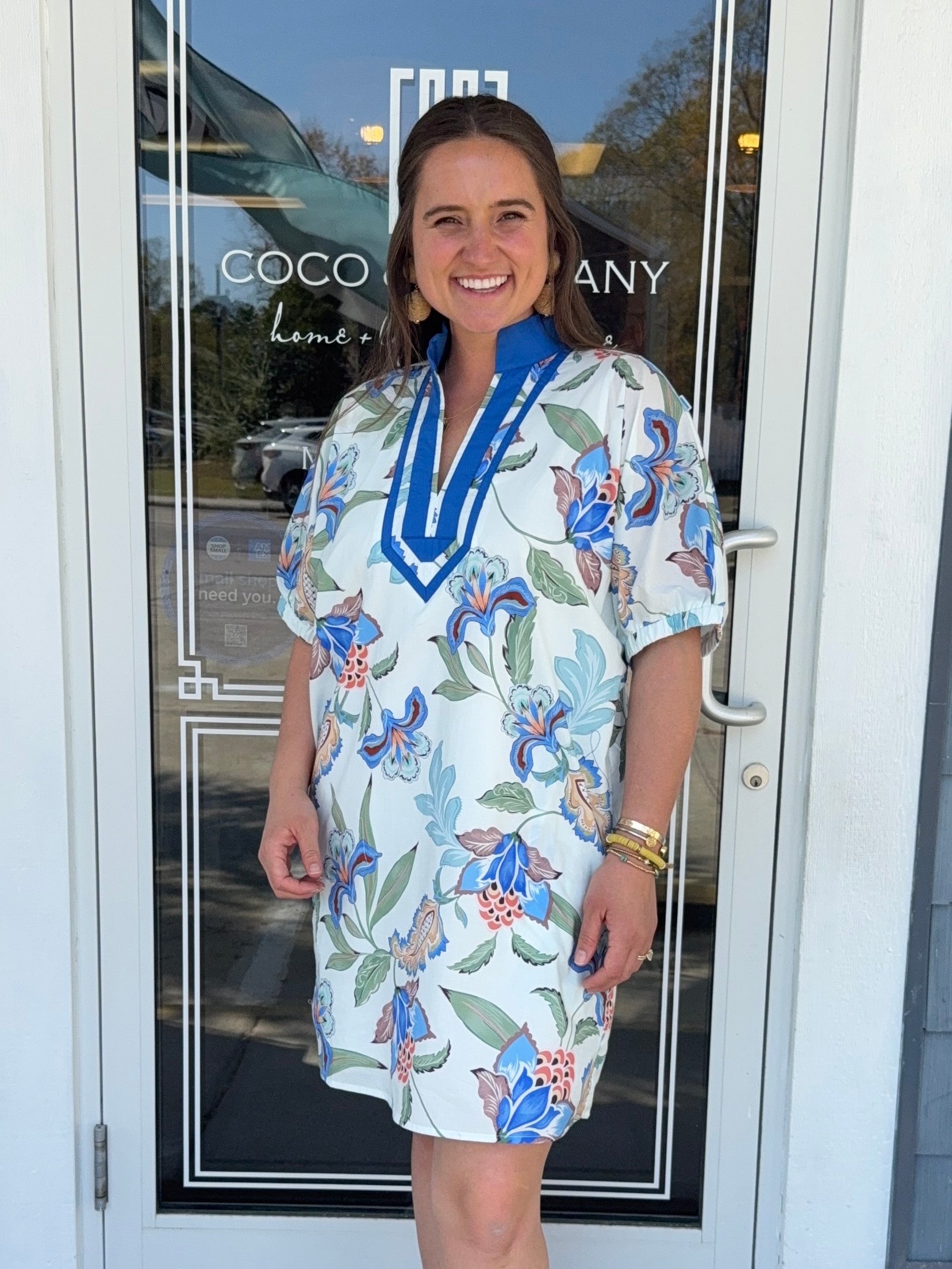 Blue Floral Print Mini Dress