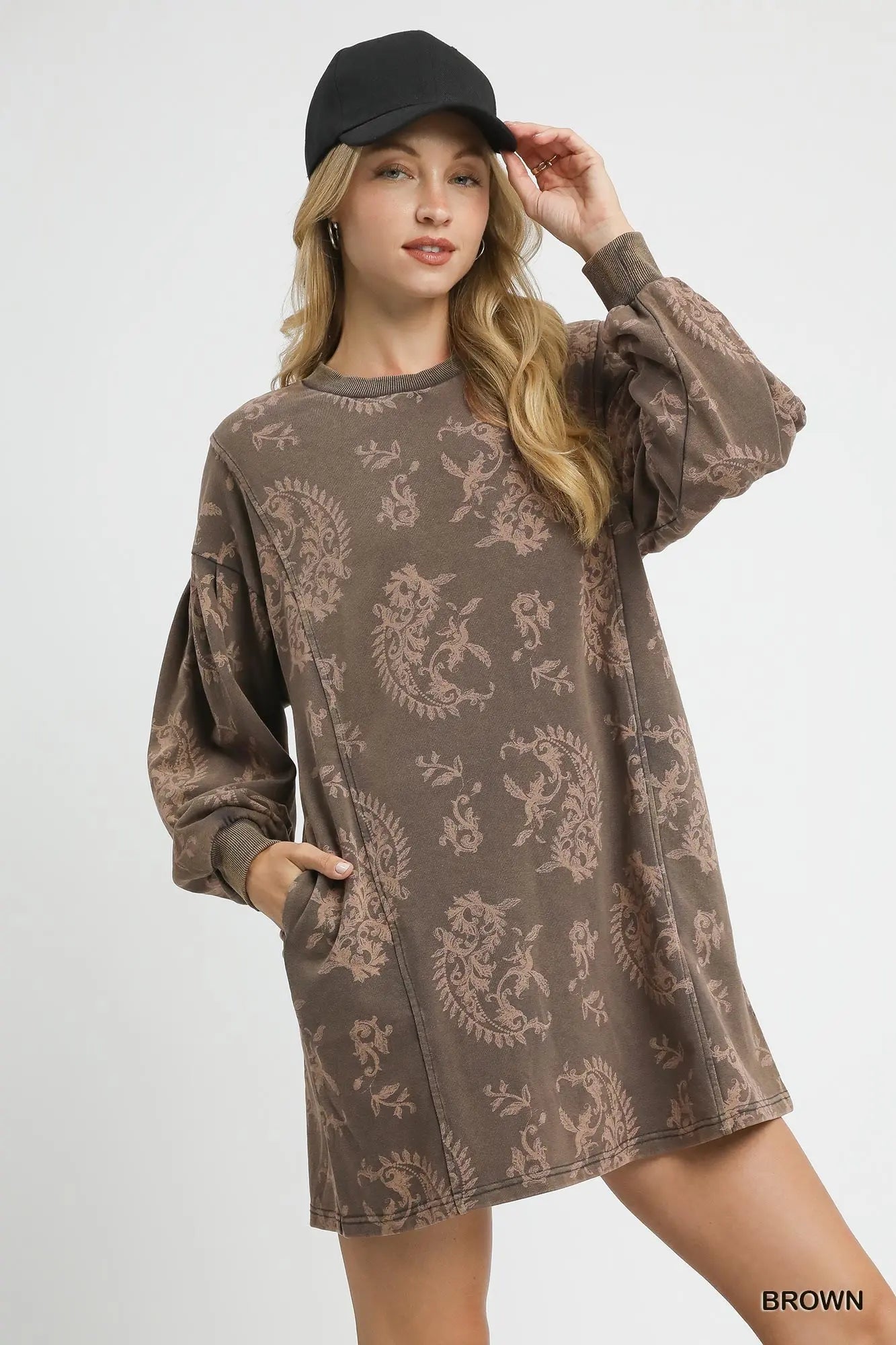 Paisley Print French Terry Sweatshirt Dress